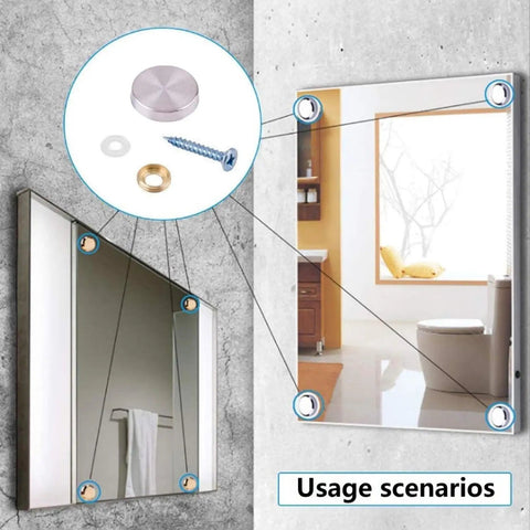 Top Shelf Stainless Steel Screw Cover Caps 16Mm Mirror Nails For Furniture And Home Decor Delivering Sleek Chrome Finish and components for bathroom mirror installation.