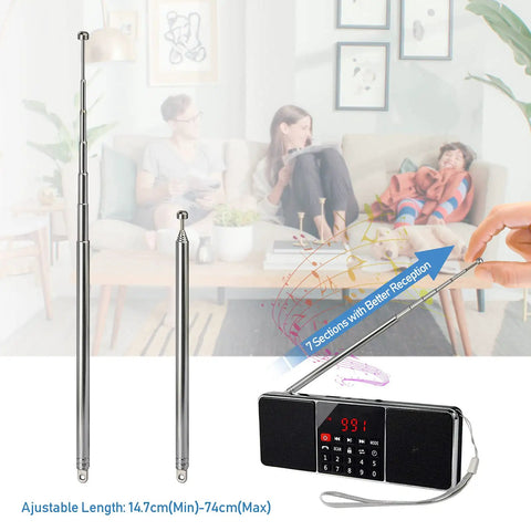 Telescopic 7-Section Antenna 74cm AM FM Replacement For Indoor Portable Radios Home Stereo And TV Tuner No Fuss Easy Install