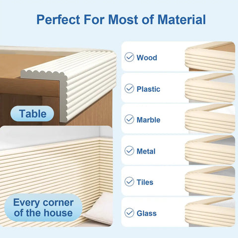 Top Shelf Baby Proof Corner Guards, Super Cuddle Soft Nbr Foam Furniture Edge Bumpers on a table and corner, suitable for various materials.