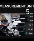 Digital 3/8 Inch Torque Wrench With Buzzer And LED Alerts, 5 measurement units display, mechanic using tool on engine