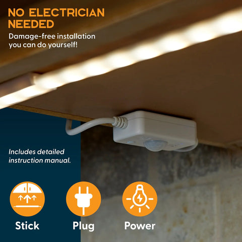 Under Cabinet LED Light Kit For Kitchen With 6 Light Strips Power Supply Motion Sensor Mounting Brackets And Manual No Fuss Install