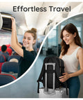 Carry On Travel Backpack With Shoe Compartment And Luggage Tag, TSA approved personal item, woman storing backpack, fits under seat