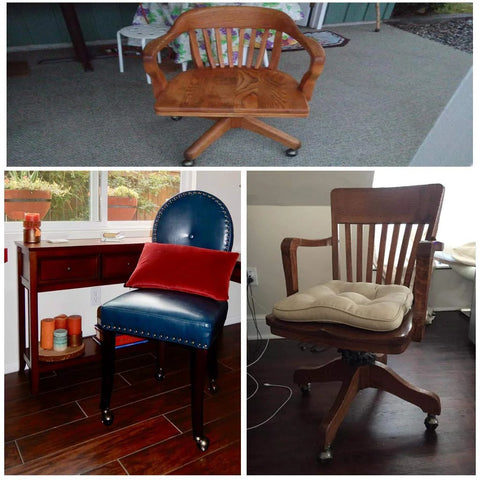 Three chairs with Four Pack 2 Inch Stem Casters With Antique Ball Wheel And Insert Sockets For Sofas, Chairs, And Cabinets Replacement Mounting Stem 8mm x 38mm.