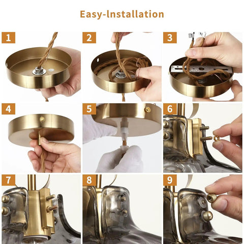 Step-by-step installation of Grey Glass Pendant Light Fixture 12.99 Inch Diameter Vintage Farmhouse Hanging Light