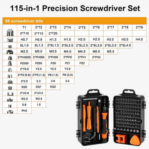 The Ultimate 115 In 1 Magnetic Precision Screwdriver Tool Kit For Electronics Repair With Torx Bits Flexible Shaft Driver Set Perfect Gifts for Guys Fixing Laptops Phones MacBooks PS5 Xbox Gaming Consoles Smartwatches And Eyewear, 115-bit case