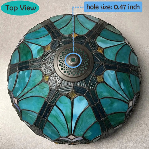 Top view of 16-Inch Wide Victorian Style Stained Glass Lampshade For Table And Floor Lamps Handcrafted Real Leaded Glass Shade