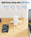 Double Split Extension Cord 12 Foot Dual Power Cable Featuring A Low Profile Flat Plug Build Perfect For Bedside Desks And Tight Living Areas Straight Up Game Changer For Everyday Home Use with USB ports.