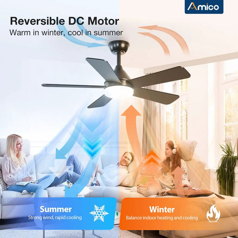 42 Inch Black Ceiling Fan With Light Kit Remote Control Reversible Blades 3CCT Dimmable Lights Quiet Noiseless Operation Indoor Outdoor Use Ideal For Bedroom Or Farmhouse Decor Sleek Cool Modern Design in living room with seasonal settings.