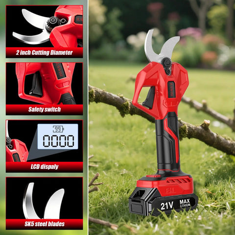 Cordless Electric Pruning Shears With 2 Inch Cutting Diameter LCD Display Dual 2Ah Batteries Brushless Power
