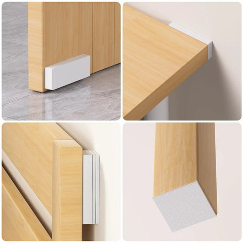 Heavy Duty EVA Foam Headboard Stoppers And Wall Protectors 18 Piece Set installed on wooden bed and wall corners