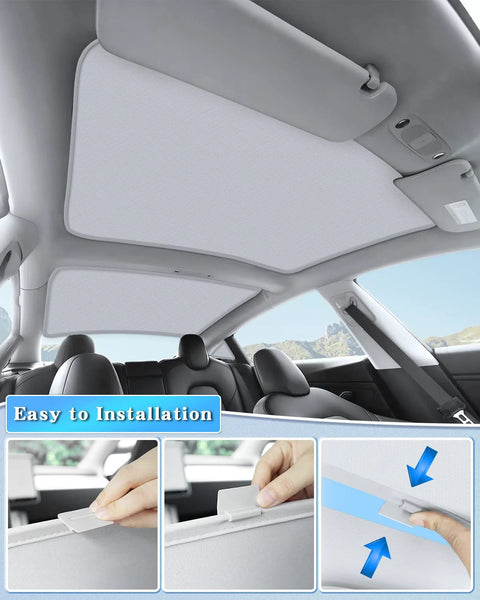 Tesla Model 3 white sunshade roof panels for interior sun protection and heat insulation; easy clip-in install.