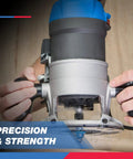 Person using router with Pro Grade YG8 Tungsten Carbide Router Bits Set, 15 Piece Kit For Clean, Precise Wood Cuts