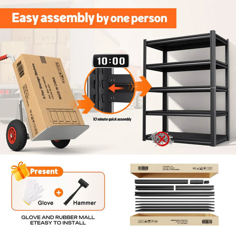 Heavy Duty Garage Shelving Unit With 2500 Lbs Capacity, Adjustable Metal Storage Shelves, easy one-person assembly