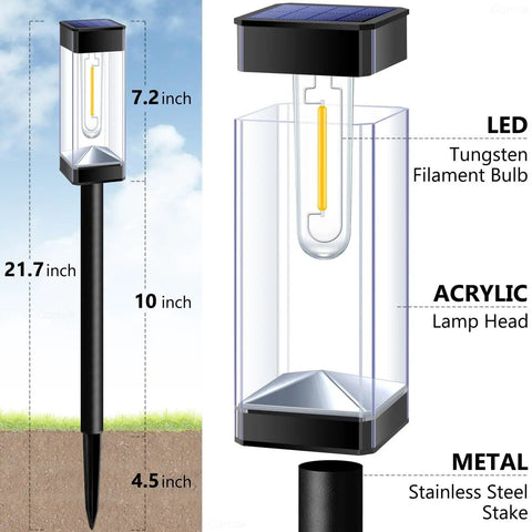 Diagram of Eight Pack Solar Pathway Lights Outdoor LED Waterproof 3000K Tungsten Filament Bulbs For Lawn Garden Driveway Walkways And Patios