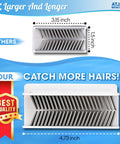 Large White Shower Hair Catcher With Flexible Silicone Bristles Works As Ultimate Drain Protector For Bathrooms Kills Clogs Dead Cold Keeps Pipes Sleek No More Costly Plumber Runs Or Sticky Gunk showing size comparison and design features