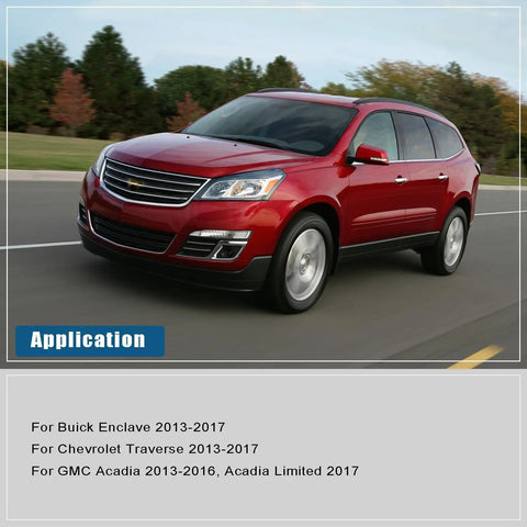 Red Chevrolet Traverse driving on a road, showcasing Premier Auto Parts AC Suction And Discharge Line Hose Assembly Hella fits Buick Enclave.