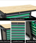 Heavy Duty Mobile Tool Cabinet With Wood Top Workbench And Seven Smooth Gliding Drawers Lockable Storage Drawer Brake Caster