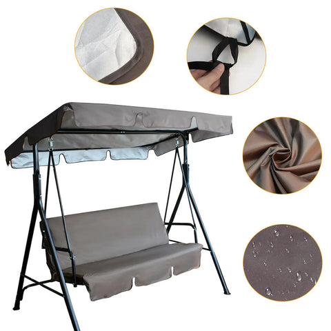 Outdoor Patio Swing Canopy Replacement Cover For 3 Seater Swing Chair And Hanging Glider Waterproof All Weather Shield In Coffee Color Easy Clean Durable 210D Oxford Cloth