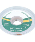 Top view of Copper Desoldering Wick 1.5 Meter for quick no fuss clean solder removal, 3.5mm width, in a spool