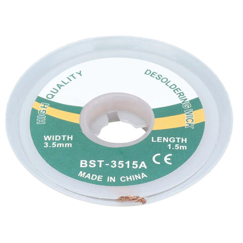 Top view of Copper Desoldering Wick 1.5 Meter for quick no fuss clean solder removal, 3.5mm width, in a spool
