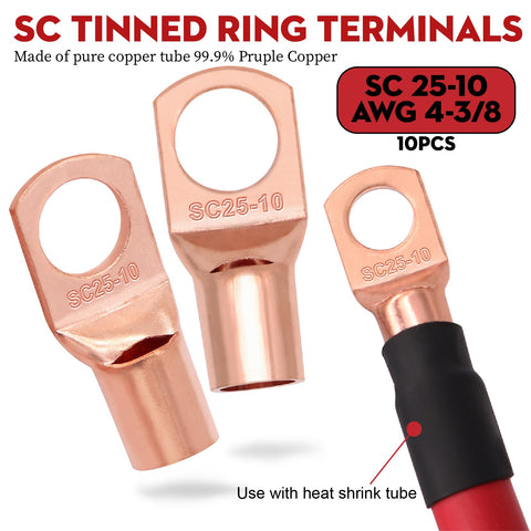 SC tinned copper ring terminals for 4 Gauge Copper Clad Aluminum Automotive Wire Kit 50 Feet Total