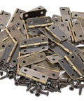 Mini Hinges Set 50 pieces 1 inch by 0.7 inch 180 degree rotation with mounting screws bronze tone for jewelry box dollhouse furniture