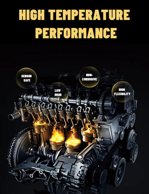 High temperature performance engine graphic for Heavy Duty High Temp RTV Silicone Gasket Maker Sealant For Oil Resistant Waterproof Bonding Of Internal Combustion Engines And Steam Turbines, Quick Dry Flexible Grey 3.7 Oz