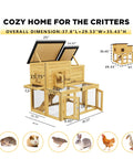 Diagram of All Weather Critter Friendly Wooden Poultry Run And Rabbit Hutch With dimensions and removable ramp