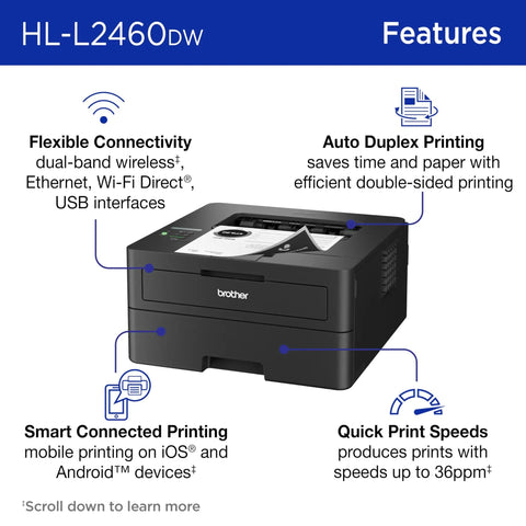 Wireless Compact Monochrome Laser Printer With Duplex Printing And Mobile Printing Black And White Output Alexa Compatible