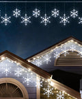 Snowflake Icicle Christmas Lights With 150 LED 9ft Run 10 Drops Twinkling Cool White Waterproof Connectable Up To 3 Sets