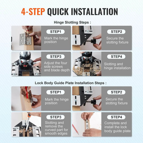 4-step quick installation guide for DIY Ready Door Hinge Jig For Woodworking Aluminum Alloy Hole Opener And Slotting Locator