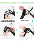 Instructional steps installing durable nylon bike pedal straps set for fixed gear BMX mountain and road bikes, secure foot grip.