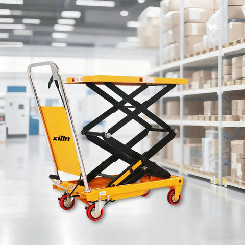 Heavy Duty Manual Scissor Lift Cart With Solid Hydraulic Base For Smooth Job Site Hustle And Garage Transport Easy Foot Pedal Operation Handles Three Hundred Thirty Pounds Like A Champ
