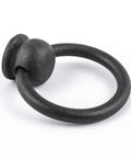 Close-up of a 2-Inch Black Wrought Iron Cabinet Handle And Drawer Pull Antique Style with Mounting Hardware, Mission Ring Pull Handle.