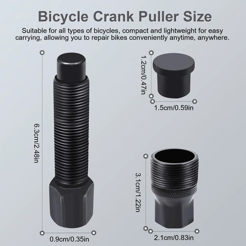 Heavy Duty Bike Crank Puller Tool For Square Taper And Splined Cranks Pro Grade Crank Removal Tool Size Diagram with Measurements