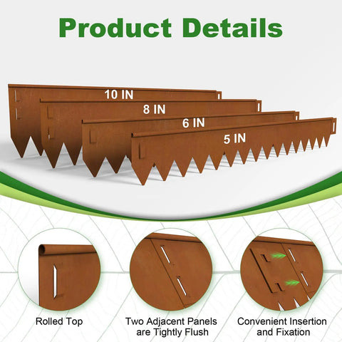 Cor Ten Weathering Steel Landscape Edging Kit 20 Ft 6 Pack With Gloves 10 Inch Rusted Border With Rounded Edge product details