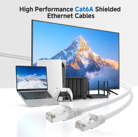 10Gbps Snagless Shielded Cat6a Ethernet Cable 10ft White Built For Lightning Fast Home Office Networks Premium Shielded RJ45 Cord