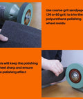 Person using coarse-grit sandpaper to maintain Six Inch Elastic Polyurethane Buffing Wheel Two Thousand Grit for bench grinder.
