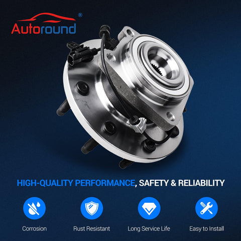 Front Wheel Hub And Bearing Assembly Compatible With 2011 2020 Chevrolet Silverado 2500 HD 3500 HD And GMC Sierra 2500 HD 3500 HD 4WD 8 Lug With ABS Beefed Up Heavy Duty Replacement Upgrade For Tough Truck Builds shown in a close-up view with visible ABS sensor.