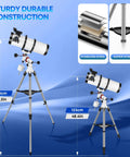 150mm Aperture Astronomy Telescope With 650mm Focal Length For Adults And Beginners Delivers Awesome Night Sky Views With Crystal Clear Images And Easy Setup For Family Stargazing Adventures That Rock, stainless steel tripod