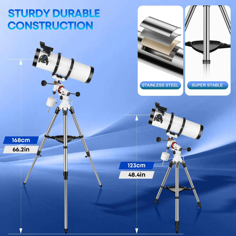 150mm Aperture Astronomy Telescope With 650mm Focal Length For Adults And Beginners Delivers Awesome Night Sky Views With Crystal Clear Images And Easy Setup For Family Stargazing Adventures That Rock, stainless steel tripod