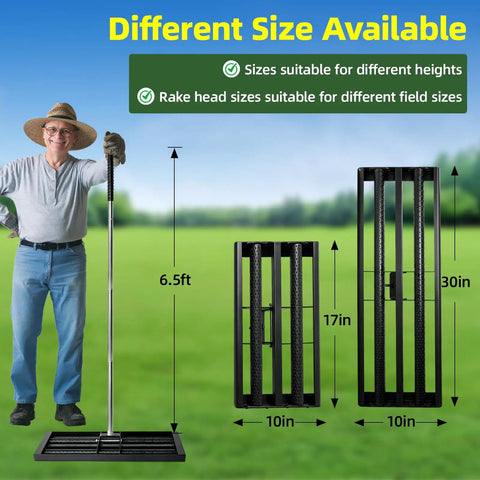 Pro Grade Lawn Leveling Rake With 17 By 10 Inch Stainless Steel Head And 6.5 Foot Adjustable Handle Dual Roller Design illustrated