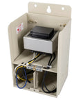 Inside view of Pool Light 12 Volt 100 Watt PX100 Safety Transformer in beige metal enclosure with grounded shield and wiring.
