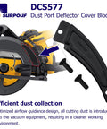 Heavy Duty DCS577 Dust Port Reflector Cover Block Compatible With DeWalt Job Site Saw showing optimized airflow and dust capture features.