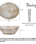 Oval Marble Vessel Sink With Pop Up Drain For Above Counter Bathroom Ceramic Vessel Sink With Nordic Marbling