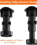 12 Pack Black Cabinet Leveler Legs For Furniture Adjustable Feet For Sofa Couch Chair And Cabinets Elevates From Approximately 3.8 Inches To 5 Inches Easy Replacement, featuring rotating adjustment design
