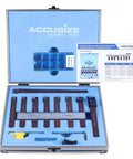 Accusize 1/2 in shank 9-piece indexable carbide turning tool and boring bar set for aluminum in blue carrying case