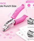 2 Pack Mini Circle Hole Punches One Quarter Inch And One Eighth Inch With Pink Soft Grip Handles handheld paper punch for crafts