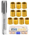 NINEFOX spark plug thread repair kit, M14x1.25, 10 brass inserts and tap, in clear plastic storage case