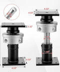 Heavy Duty Adjustable Screw Jacks For Home Leveling With Built Tough Steel Frames Holding 22046 Lbs Plus Hassle Free Aluminum Turning Wheels. Dimensions shown.